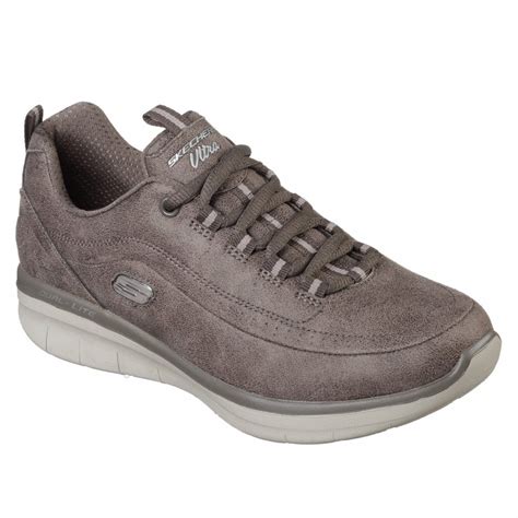 Skechers Womens Synergy 2.0 Dark Taupe Leather Lace-Up Shoes