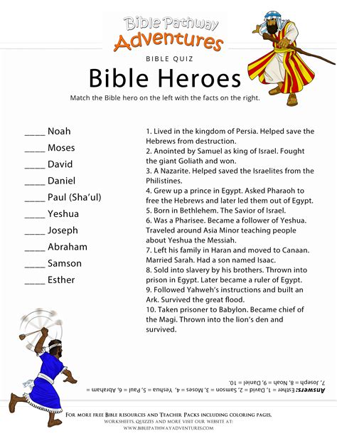 Printable bible heroes quiz for kids – Artofit