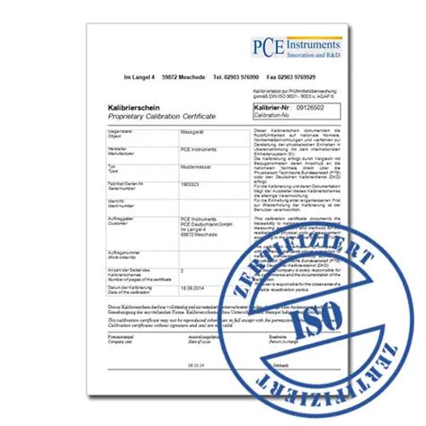 ISO calibration certificate for torque meters (2 directions) | PCE Instruments