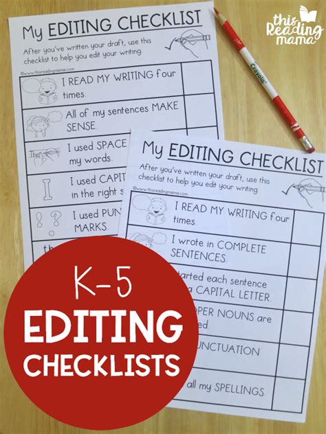 Free Editing Checklists for K-5 Learners - This Reading Mama | Editing ...