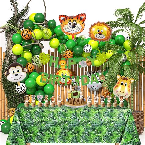 Jungle Party Decorations Grass Table Skirt Dinosaur Safari Happy Birthday Party Table Decoration ...