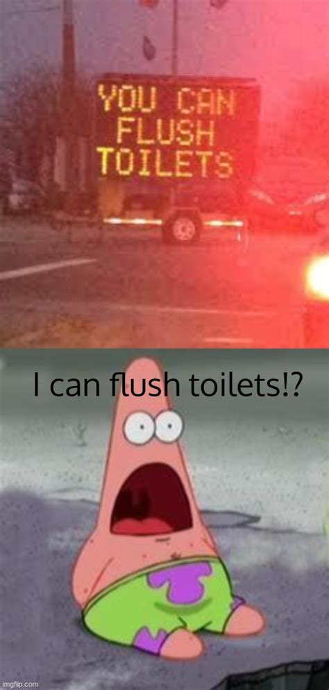 Image tagged in suprised patrick,toilet,funny,signs,0 iq - Imgflip