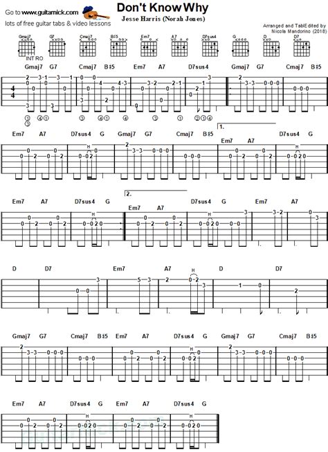 Don't Know Why Guitar Chords | Sheet Music Guitar Download