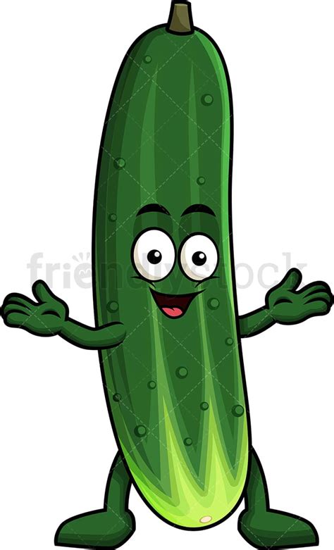 Happy Cucumber Character Cartoon Vector Clipart - FriendlyStock