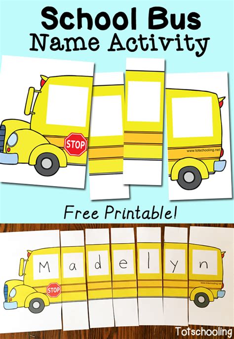 School Bus Name Activity with Free Printable | Totschooling - Toddler, Preschool, Kindergarten ...