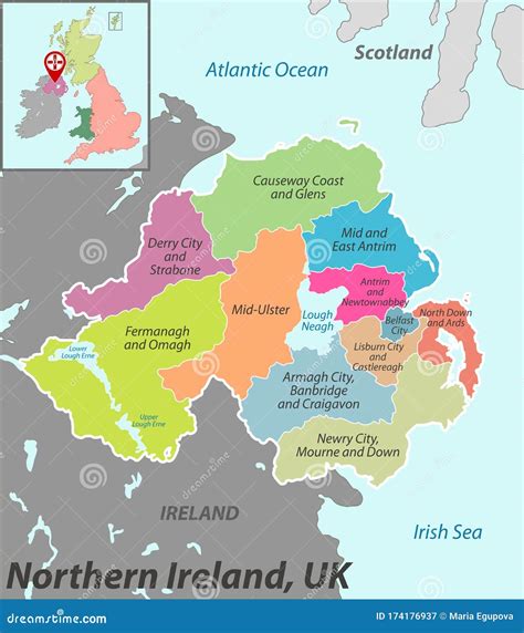 Map of Northern Ireland with Districts Stock Vector - Illustration of antrim, omagh: 174176937