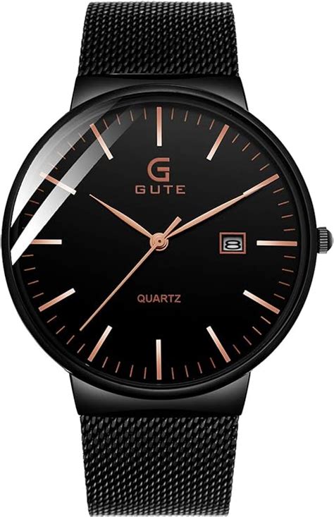 Mens Black Ultra Thin Quartz Watch Minimalist Wrist Watches for Men ...