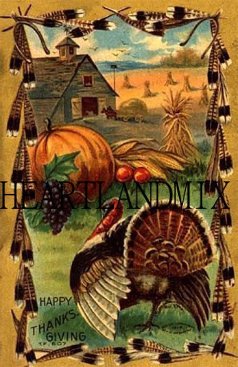 Happy Thanksgiving Vintage Image Turkey Pumpkin Corn Field - Etsy