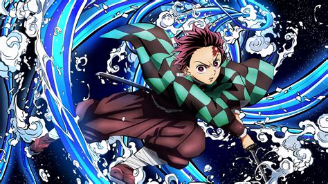 Tanjiro Kamado's Water Breathing Form in Demon Slayer 4K Wallpaper