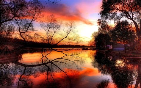 autumn, Sunset, Pond, Lakes, Reflection Wallpapers HD / Desktop and Mobile Backgrounds