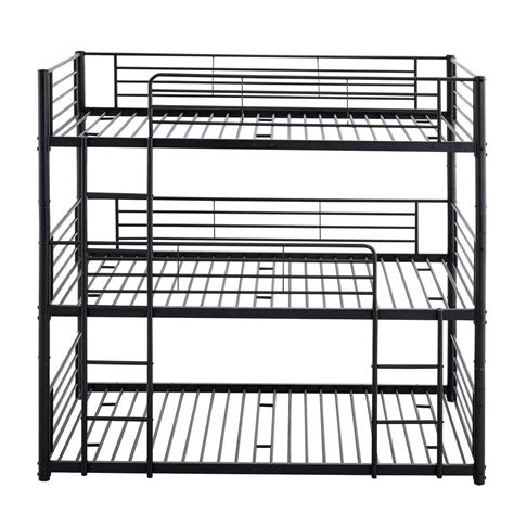 Black Twin Metal Triple Bunk Beds with Built-In Ladder, Divided into 3 ...