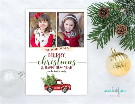 Vintage Christmas Truck Photo Card Printable Merry Christmas Holiday Truck Photo Card One ...