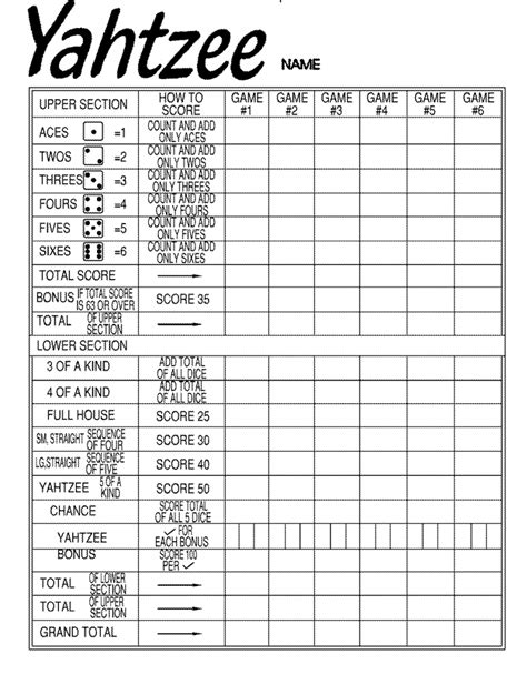 Printable Yahtzee Forms - Printable Forms Free Online