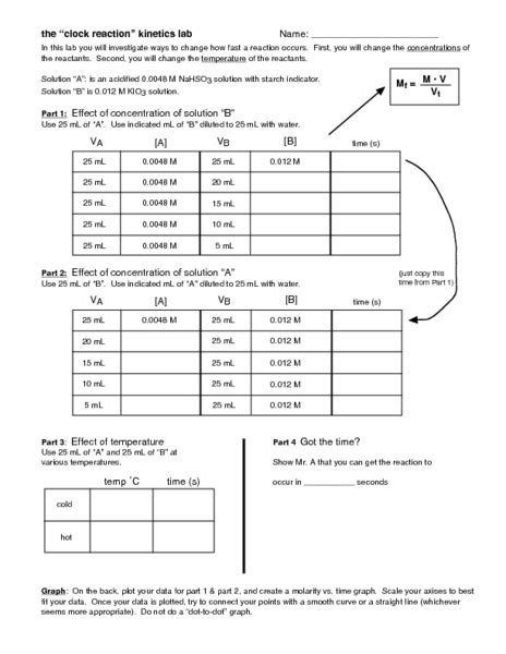 The "Clock Reaction" Kinetics Lab Lesson Plan for 9th - 12th Grade | Lesson Planet