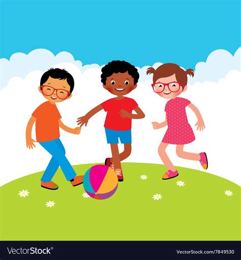 Group of kids playing with a ball Royalty Free Vector Image