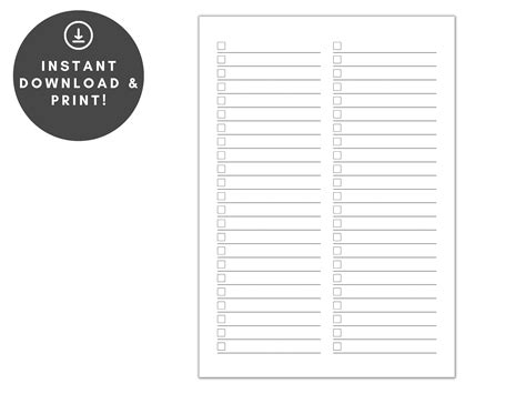 Checklist, Checklist Printable, Printable Checklist, Blank Checklist, Checklist Digital Download ...