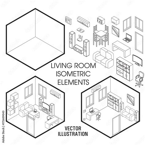 Isometric living room interior constructor. Vector set of isometric ...