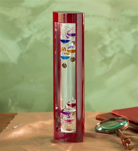 Galileo Thermometer with Beautiful Cherry Finish Wood Frame | Wind and Weather