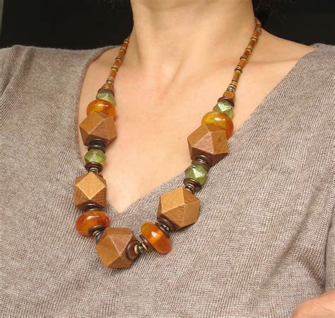 wooden necklace geometric large bead necklace statement