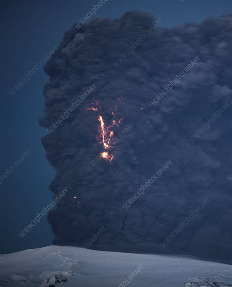 Volcanic lightning, Iceland, April 2010 - Stock Image - C005/9513 - Science Photo Library