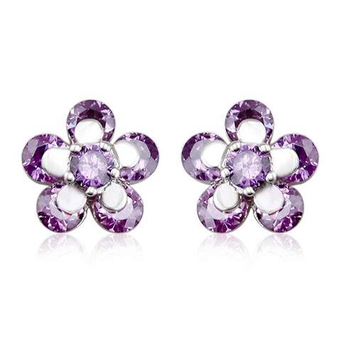 Beautiful Purple Flower Swarovski Crystal Earrings