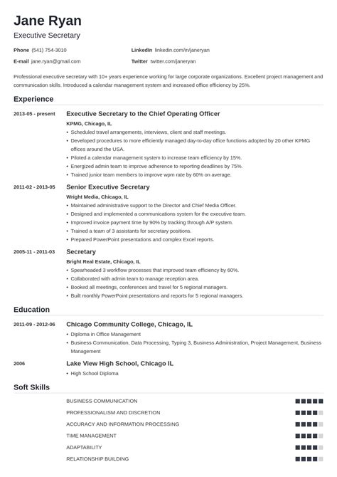 Secretary Resume Template - Riset