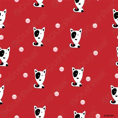 Seemless pattern of cartoon black and white dog head red - stock vector 1563281 | Crushpixel