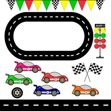 Racing Cars, Race Track Clipart / Checkered Flag/ graphic image/ Printable / Scrapbook Digital ...