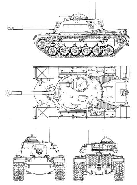 M48 Patton Blueprint - Download free blueprint for 3D modeling