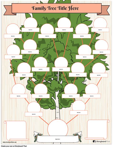 Green Tree Themed Family Tree Worksheet Storyboard