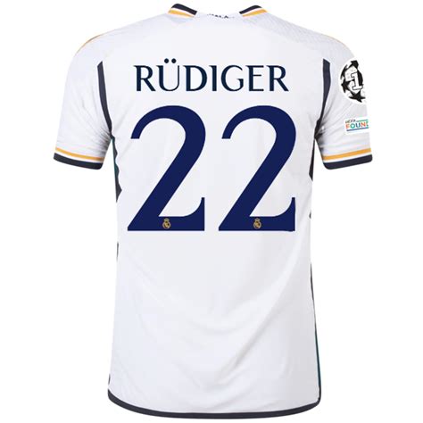 adidas Real Madrid Authentic Antonio Rudiger Home Jersey w/ Champions - Soccer Wearhouse