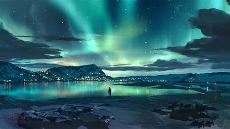 1920x1080 Resolution Alone Watching Aurora Borealis 1080P Laptop Full HD Wallpaper - Wallpapers Den