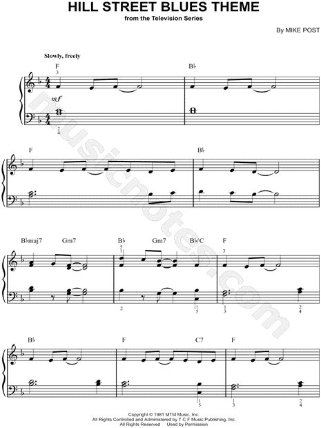 "The Hill Street Blues Theme" from 'Hill Street Blues' Sheet Music (Easy Piano) (Piano Solo) in ...