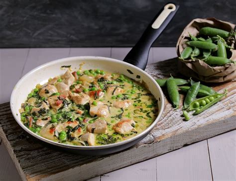 Chicken Braised with Garden Peas & Crème Fraiche Recipe | Abel & Cole One Pan Chicken, Diced ...