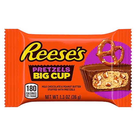 REESE'S Big Cup Milk Chocolate Peanut Butter Stuffed with Pretzels Cups Candy, Gluten Free, 1.3 ...