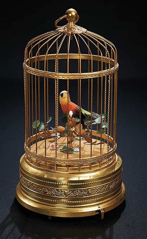 Charming Swiss Mechanical Singing Bird in a Gilded Cage