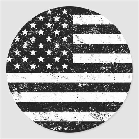 USA Flag, Black and White Classic Round Sticker | Zazzle | Black and white flag, Military ...