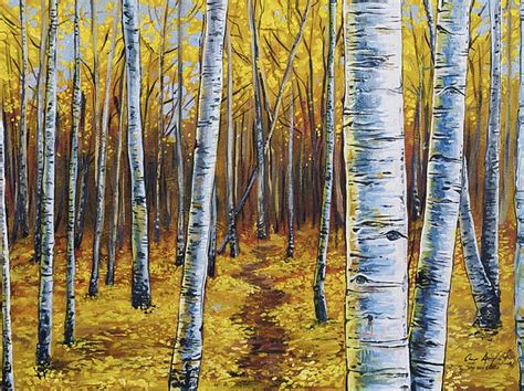 Aspen Trail - Acrylic painting of an aspen tree grove as the leaves ...