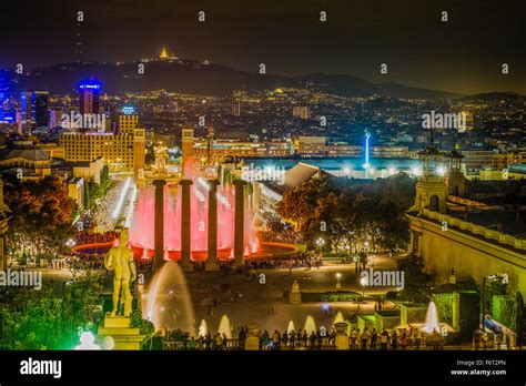 Barcelona music fountain show night skyline Stock Photo - Alamy