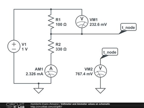 Voltmeter and Ammeter values on schematic - CircuitLab