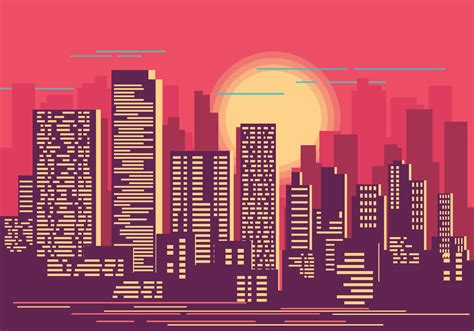 Cityscape at Sunset Illustration 227398 Vector Art at Vecteezy