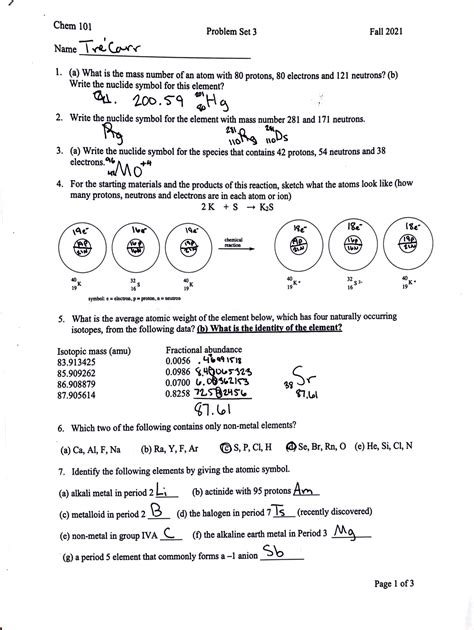 Problem Set 3- Working through the periodic table and nuclide symbols - / Chem 101 Problem Set 3 ...