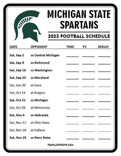 Michigan State Football Schedule Printable