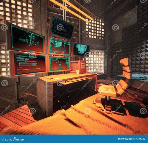 A 3d Rendered Interior Scene of a Cyberpunk Apartment. Stock Illustration - Illustration of ...