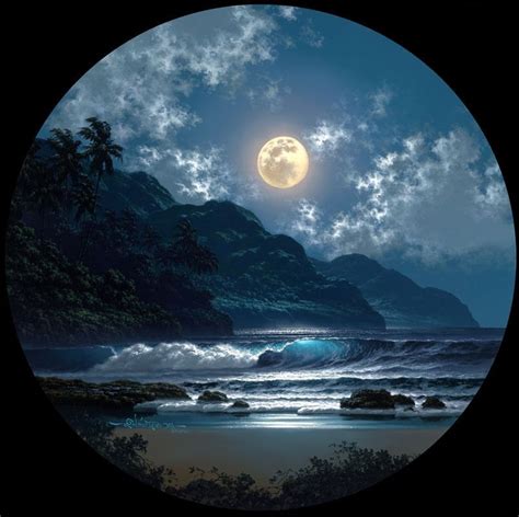 Scenery, moon, sea HD oil painting print on canvas30x30 | Resimler ...