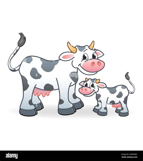 smiling happy cartoon black and white dairy cow and calf characters ...