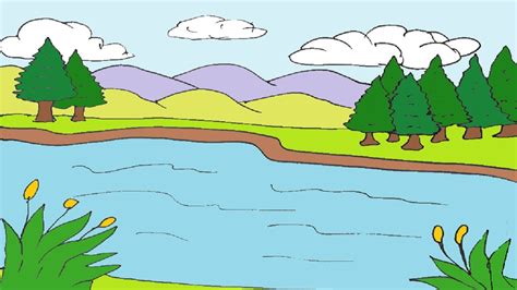 How to Draw a Lake easy || Scenery Drawing Step by Step - YouTube