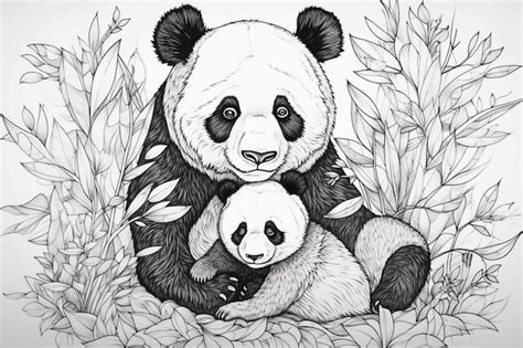 Premium AI Image | A drawing of a panda and her cub.