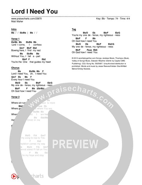 Lord I Need You Chords PDF (Matt Maher) - PraiseCharts