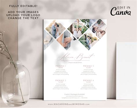 Photography Pricing Guide Canva Template • Macarons and Mimosas